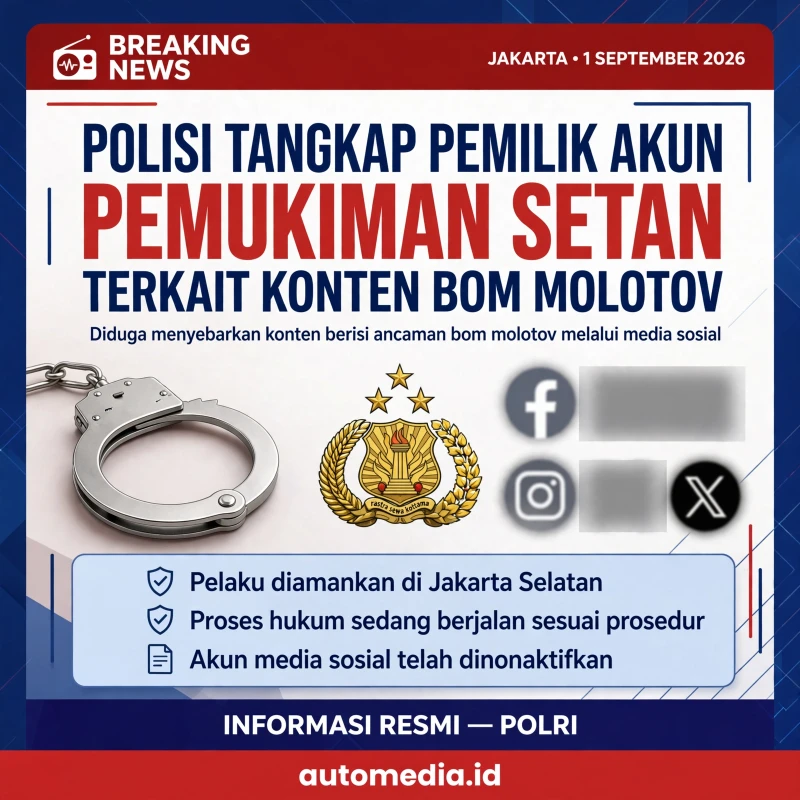 Polisi Tangkap Pemilik Akun Pemukiman Setan Terkait Konten Bom Molotov