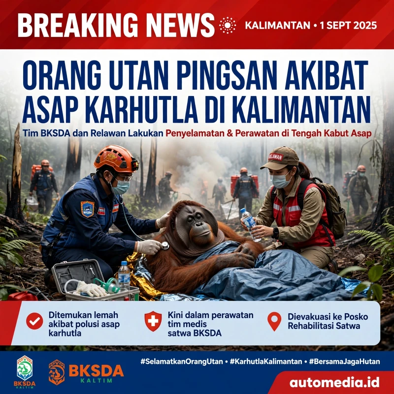 Orang Utan Pingsan Akibat Asap Karhutla di Kalimantan