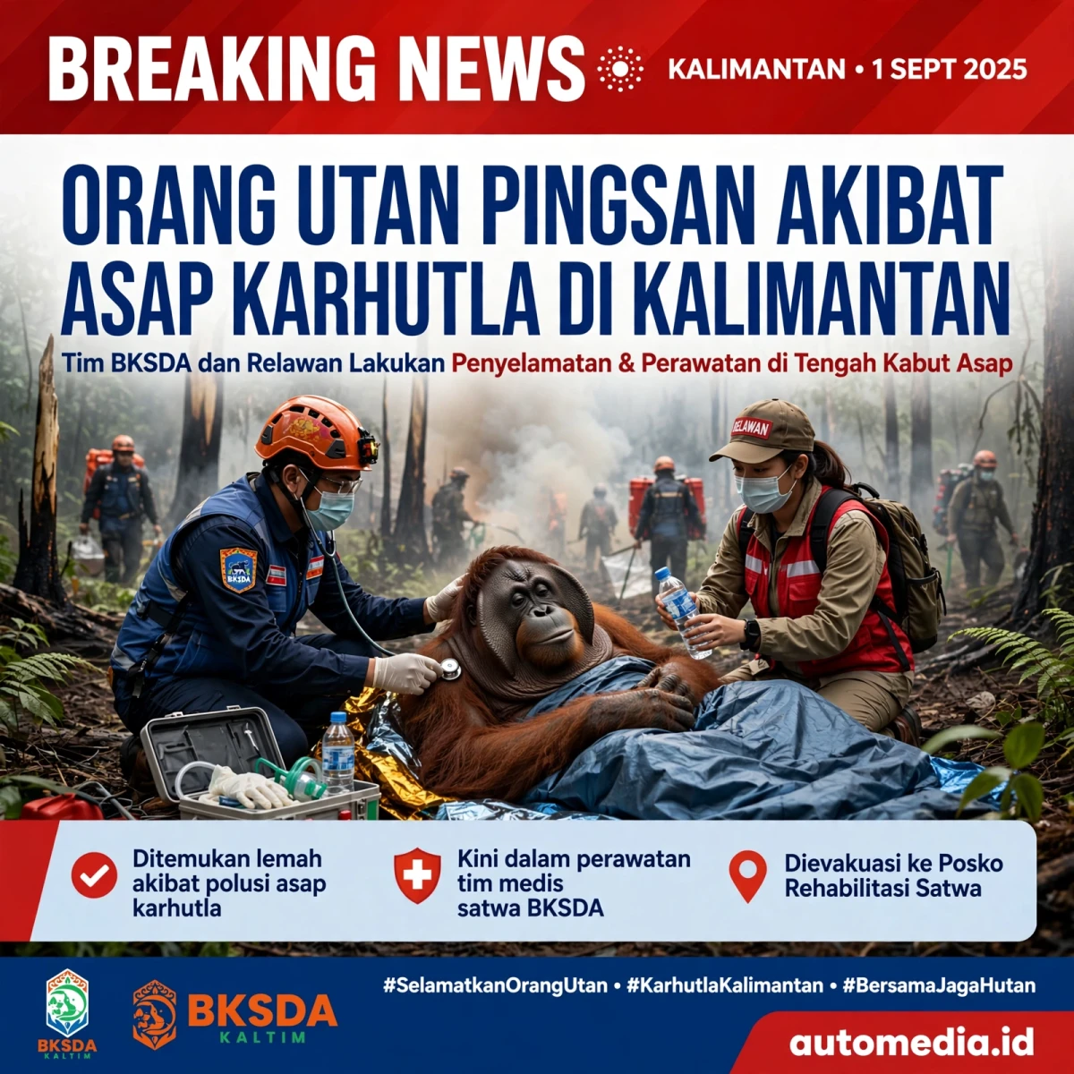Orang Utan Pingsan Akibat Asap Karhutla di Kalimantan