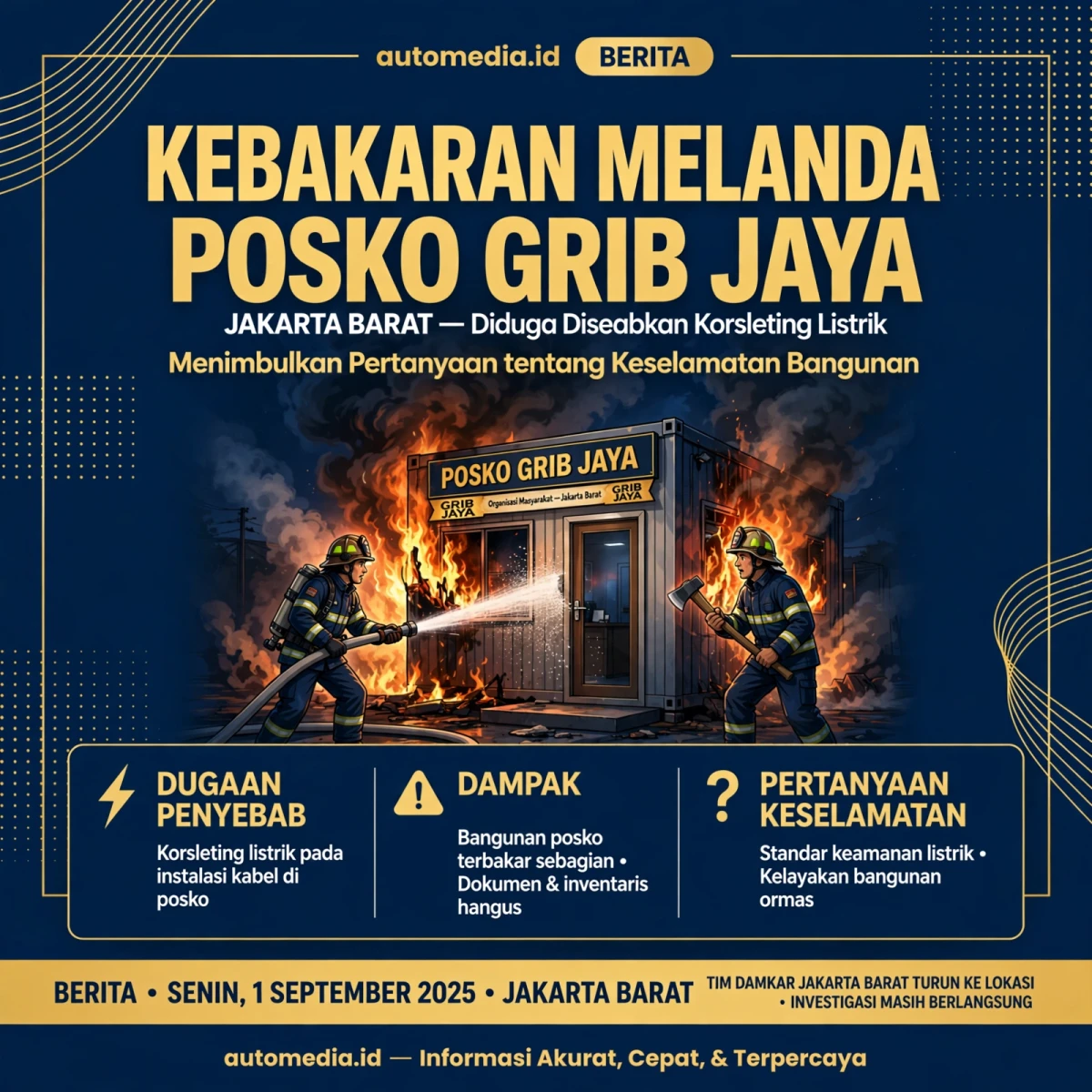 Kebakaran Posko GRIB Jaya di Jakbar Diduga Akibat Korsleting