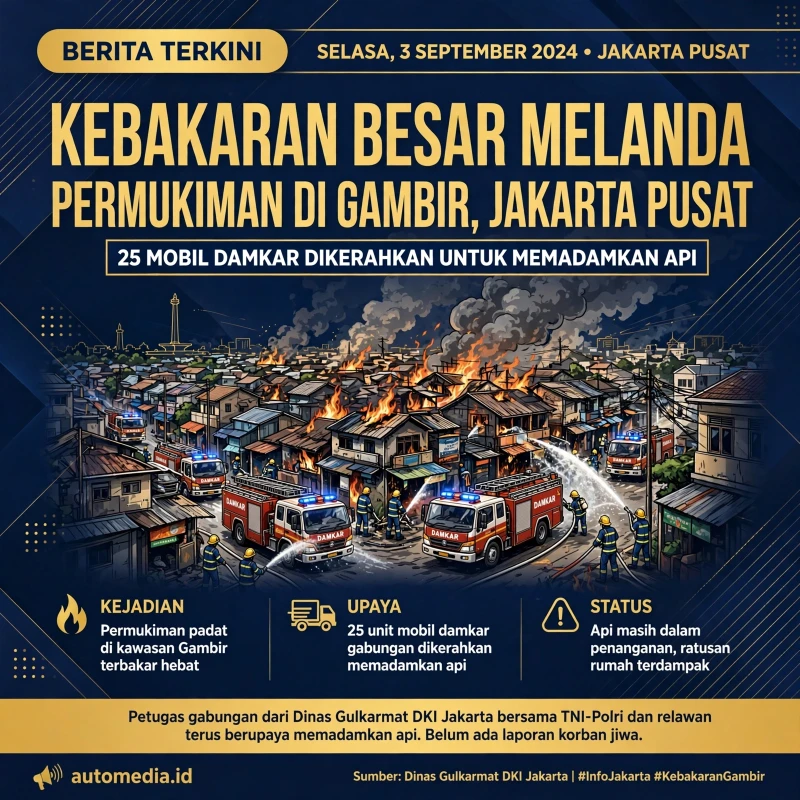 Kebakaran Permukiman di Gambir, Jakpus: 25 Mobil Damkar Dikerahkan