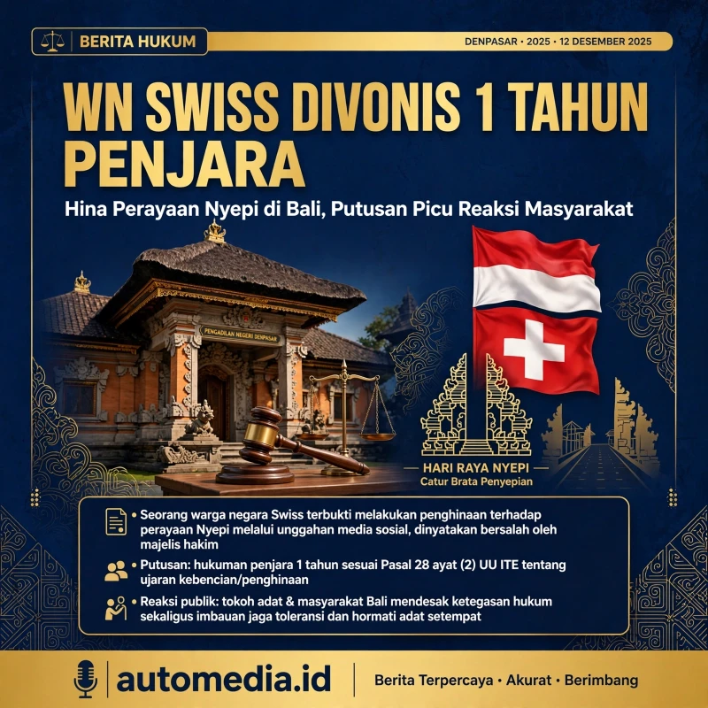 WN Swiss Dihukum Penjara Satu Tahun atas Penghinaan Nyepi di Bali