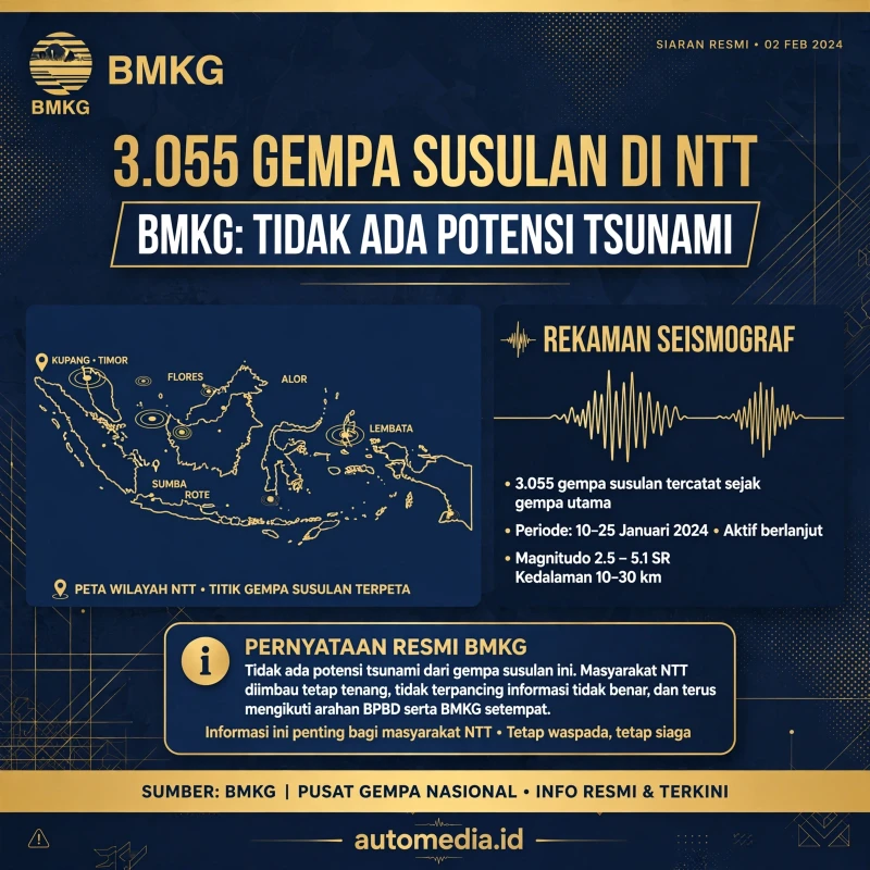 BMKG Catat 3.055 Gempa Susulan di NTT, Pastikan Tak Ada Tsunami
