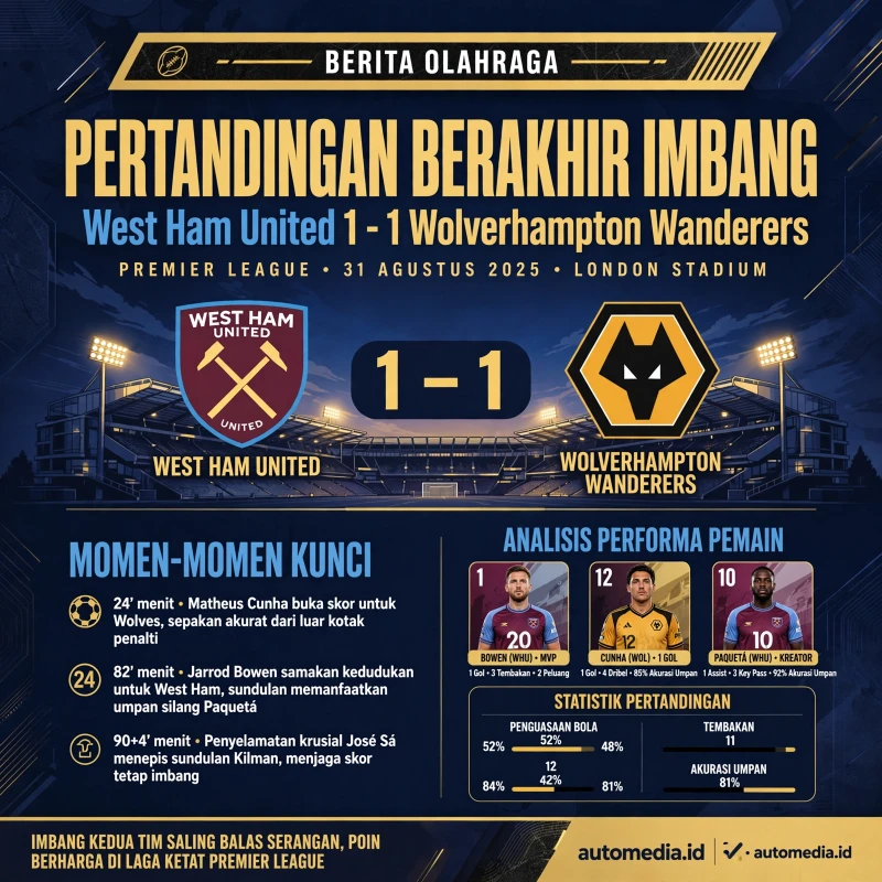 West Ham vs Wolves: Duel Seru di Liga Inggris Berakhir Imbang