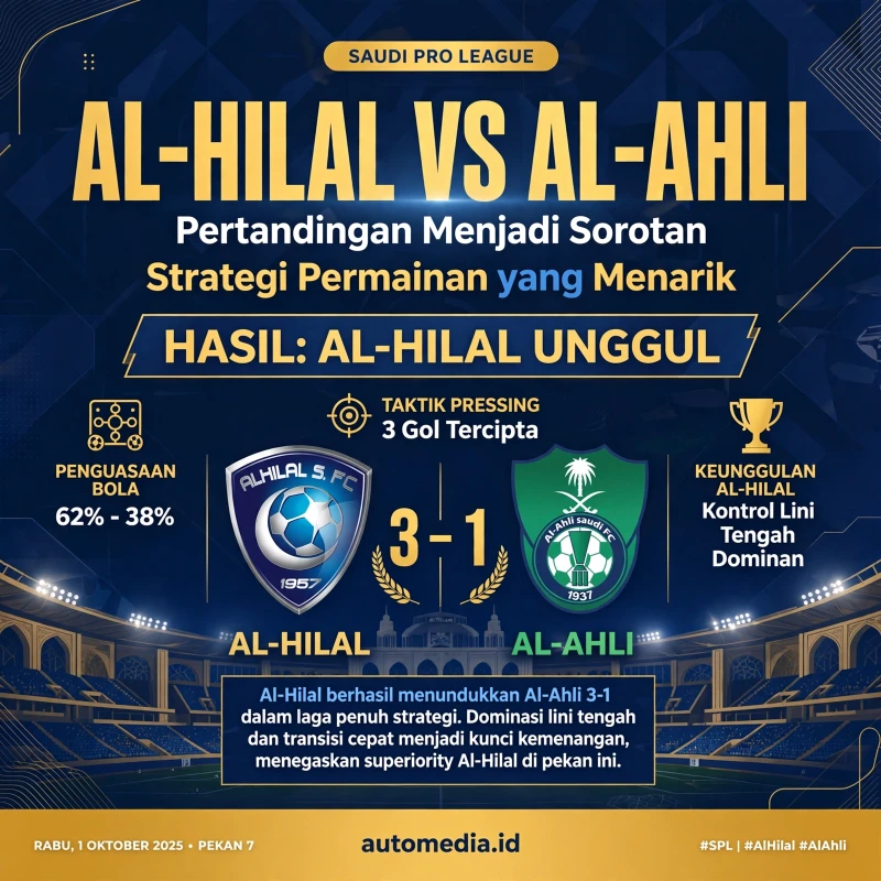 Al-Hilal Tumbangkan Al-Ahli dalam Pertarungan Sengit di Liga Saudi