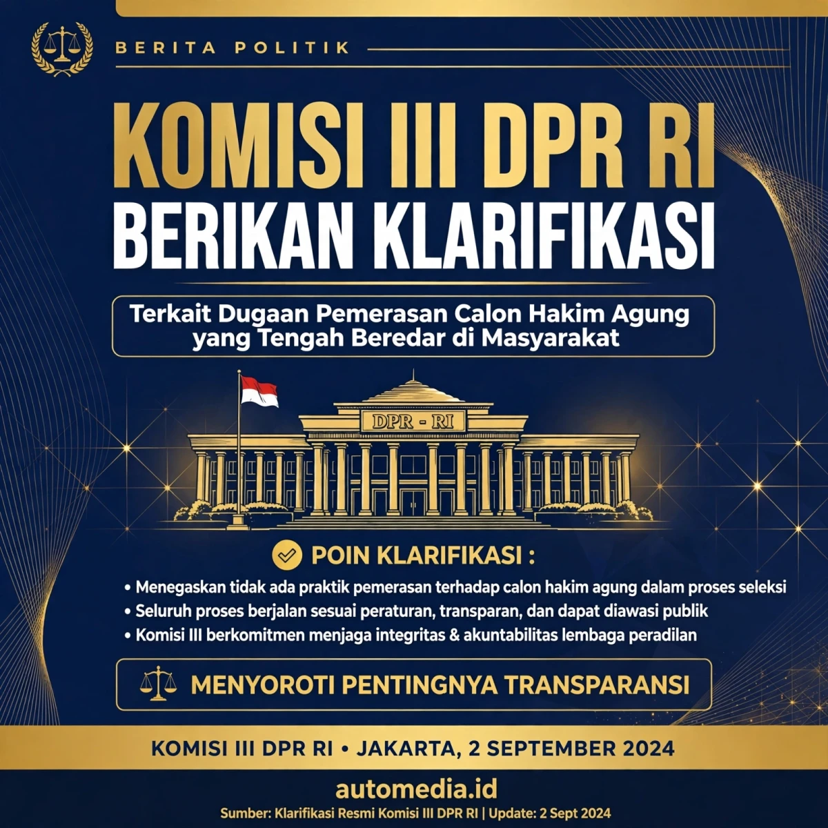 Komisi III Bantah Dugaan Pemerasan Calon Hakim Agung: Ini Penjelasannya