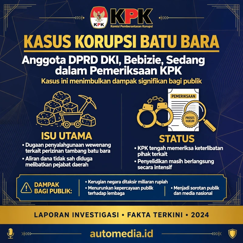 KPK Periksa Anggota DPRD DKI Bebizie Terkait Kasus Korupsi Batu Bara