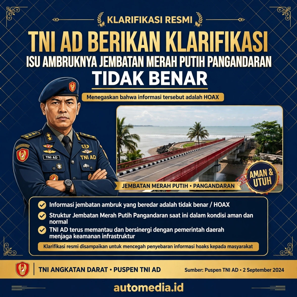 TNI AD: Jembatan Merah Putih Pangandaran Tidak Ambruk, Ini Penjelasannya