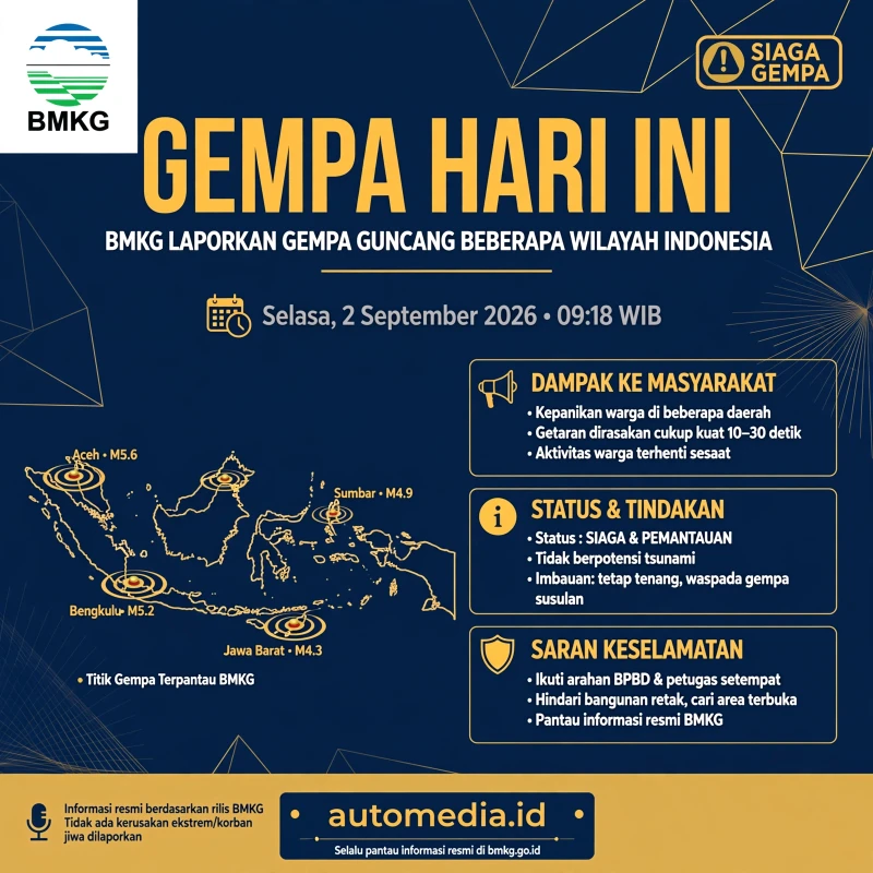 BMKG: Gempa Hari Ini Mengguncang Beberapa Wilayah Indonesia