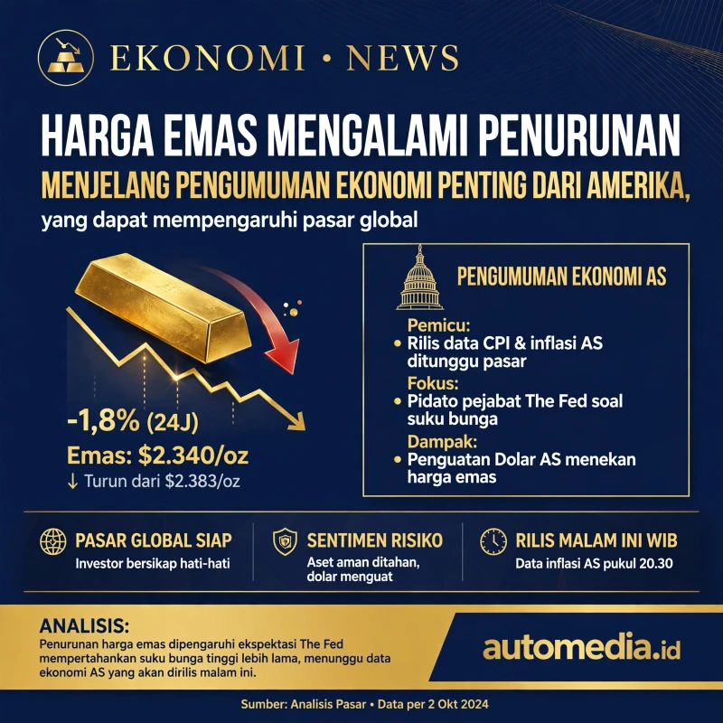 Harga Emas Jatuh Jelang Pengumuman Penting dari Amerika