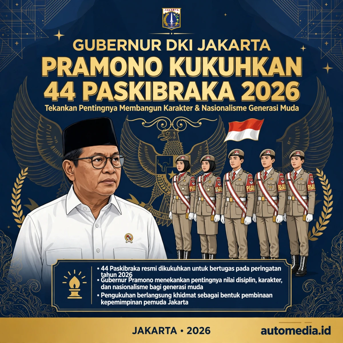 Gubernur Pramono Kukuhkan 44 Paskibraka DKI 2026