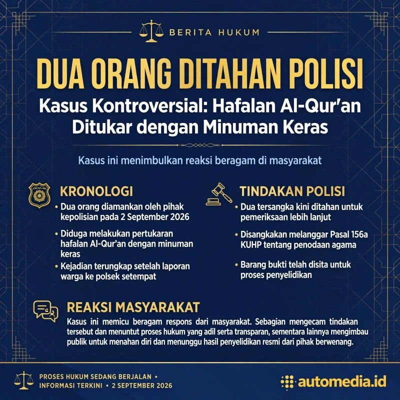Polisi Tahan 2 Orang Terkait Kasus Hafalan Al-Qur'an Ditukar Miras