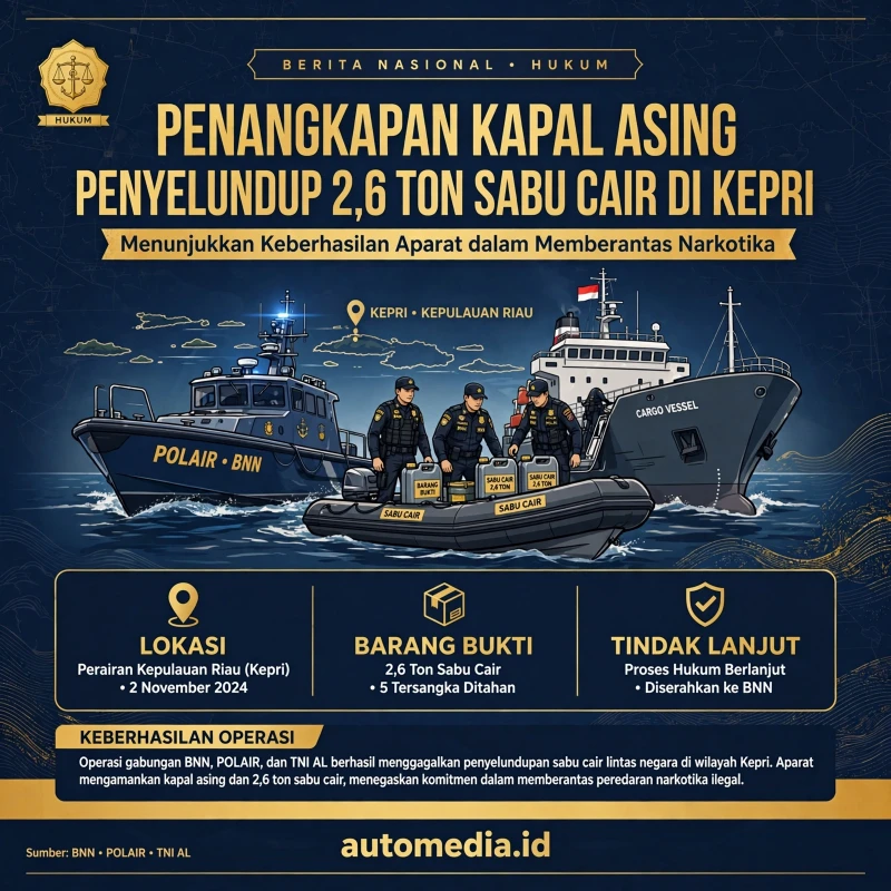 Kronologi Penangkapan Kapal Asing Penyelundup 2,6 Ton Sabu Cair di Kepri