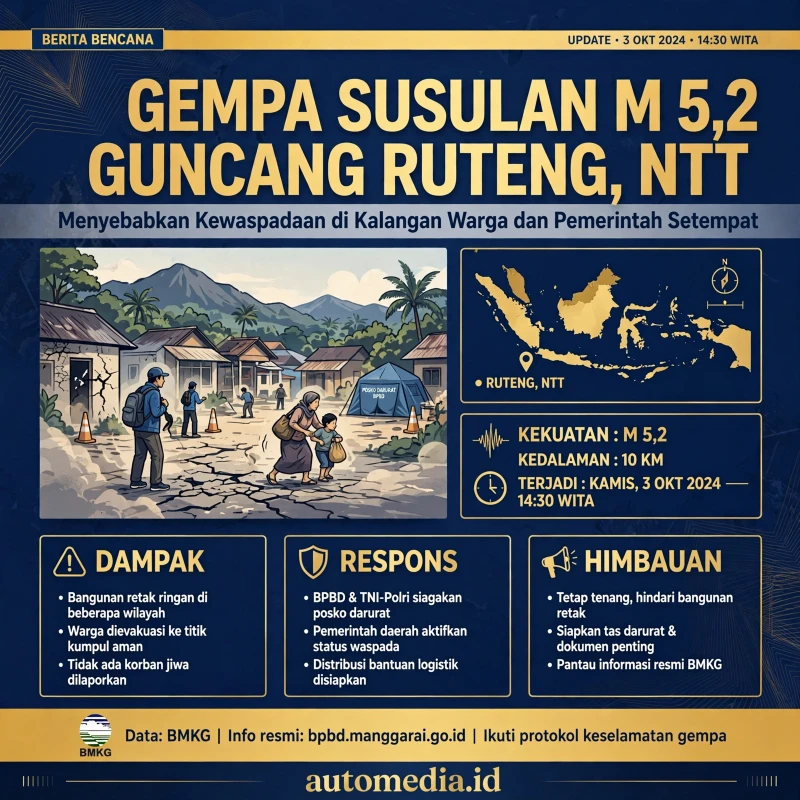 Gempa Susulan M 5,2 Guncang Ruteng NTT: Warga Masih Dalam Kewaspadaan