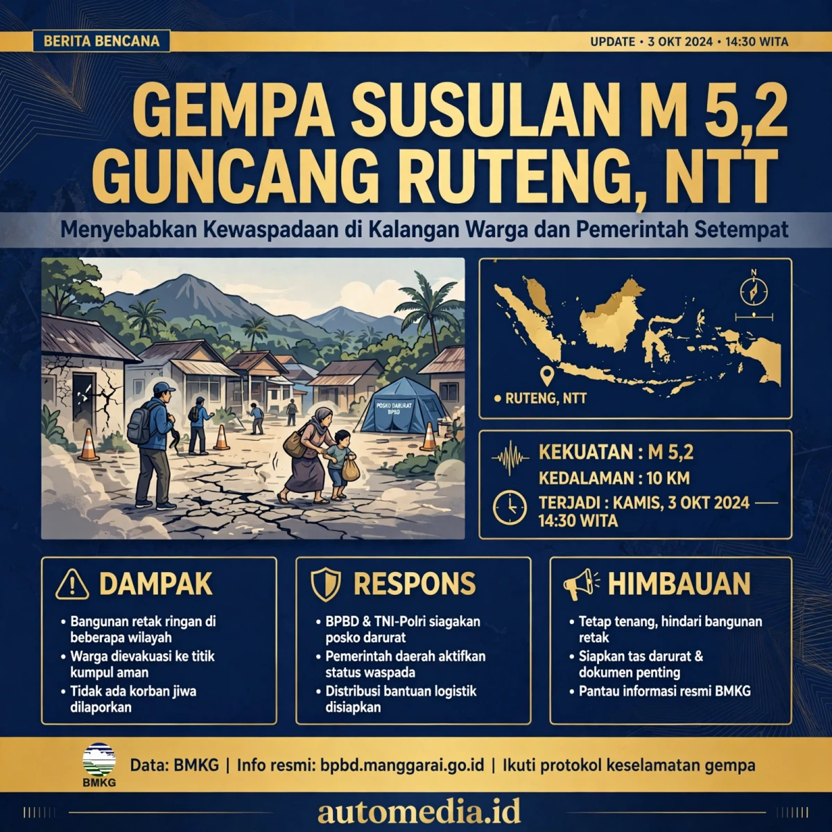 Gempa Susulan M 5,2 Guncang Ruteng NTT: Warga Masih Dalam Kewaspadaan