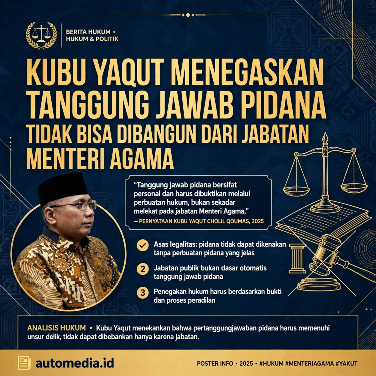 Kubu Yaqut: Tanggung Jawab Pidana dan Jabatan Menag
