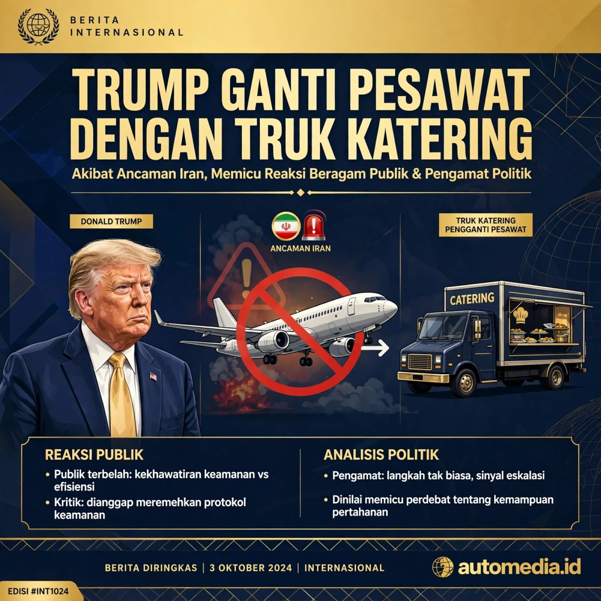 Trump Ganti Pesawat dengan Truk Katering karena Ancaman Iran