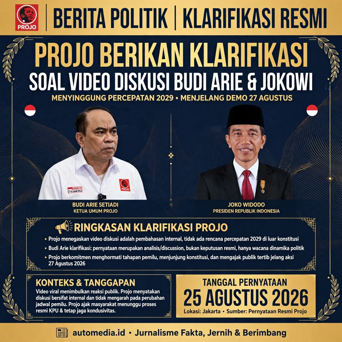 Projo Klarifikasi Video yang Melibatkan Budi Arie dan Jokowi Menjelang Demo 27 Agustus