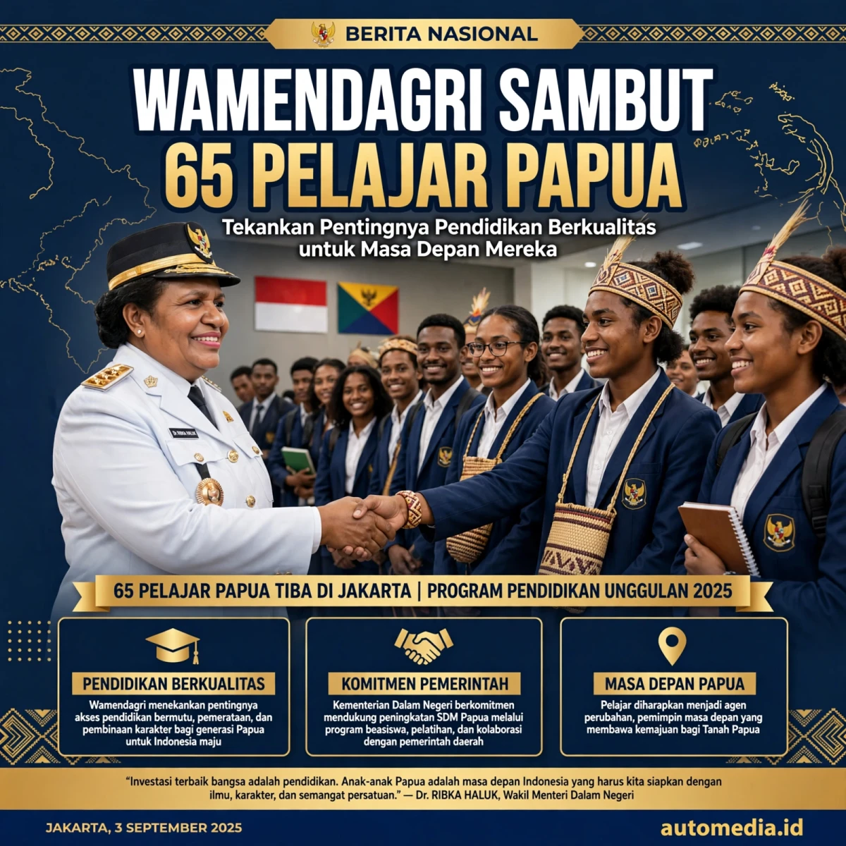 Wamendagri Sambut 65 Pelajar Papua, Dorong Pentingnya Pendidikan Berkualitas