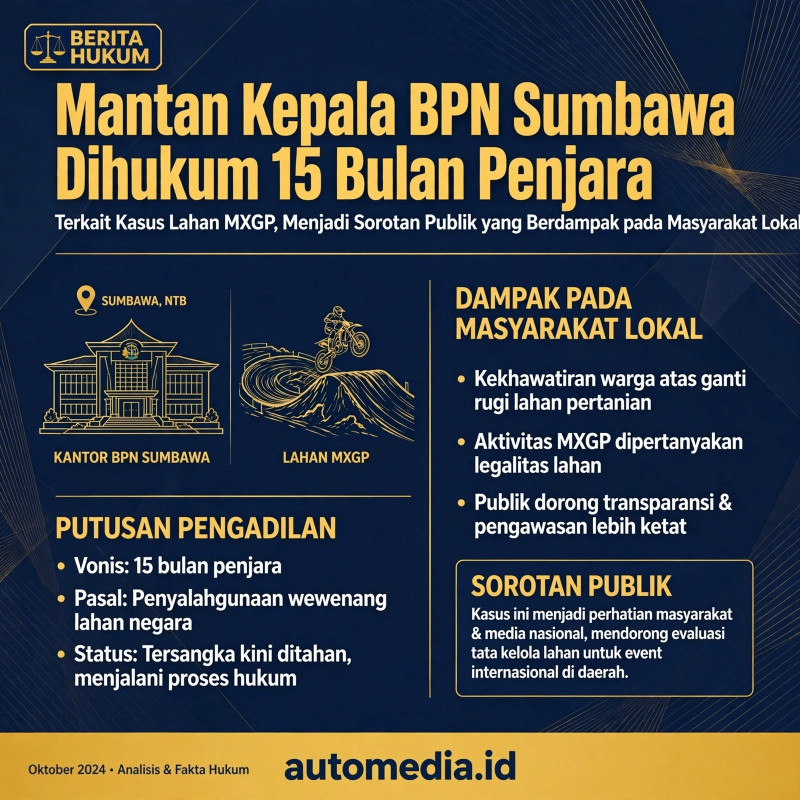 Mantan Kepala BPN Sumbawa Divonis 15 Bulan Penjara dalam Kasus Lahan MXGP