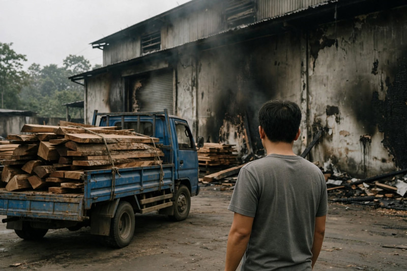 Kebakaran Pabrik Kayu di Ungaran: Aksi Heroik Sopir Selamatkan Truk Terbakar