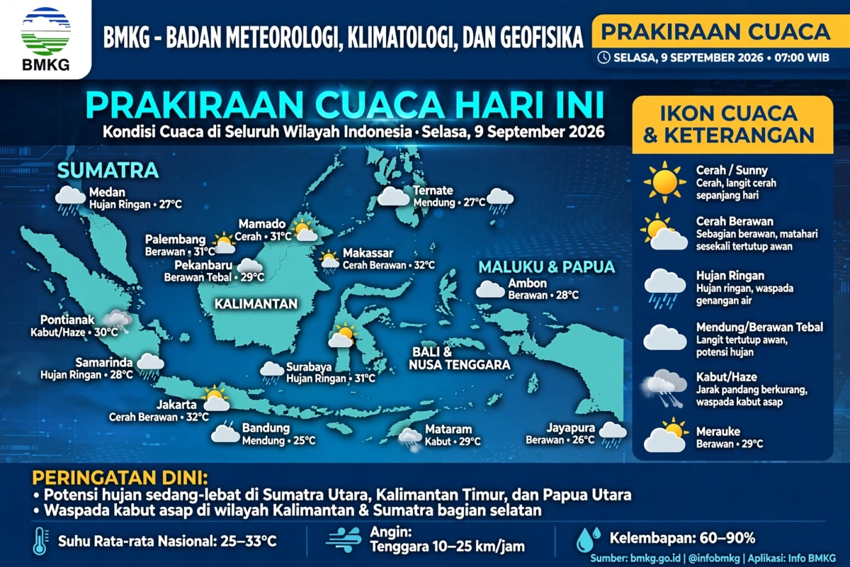 BMKG: Prakiraan Cuaca Hari Ini untuk Wilayah Indonesia