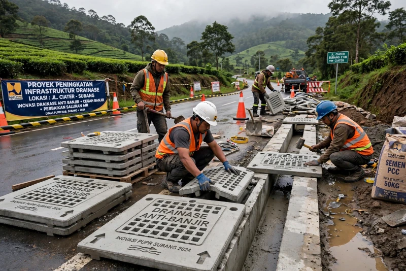 Inovasi Pemasangan Tutup Drainase di Ruas Jalan Ciater Subang