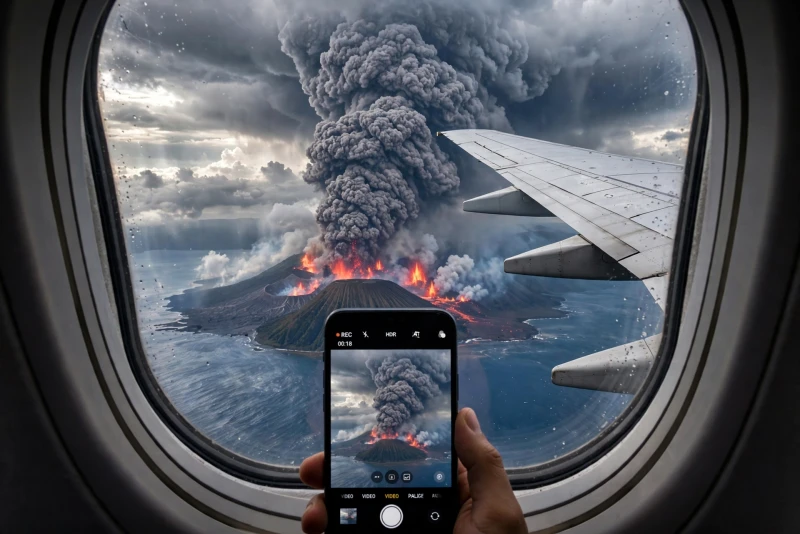 Penumpang Pesawat Rekam Erupsi Gunung Anak Krakatau