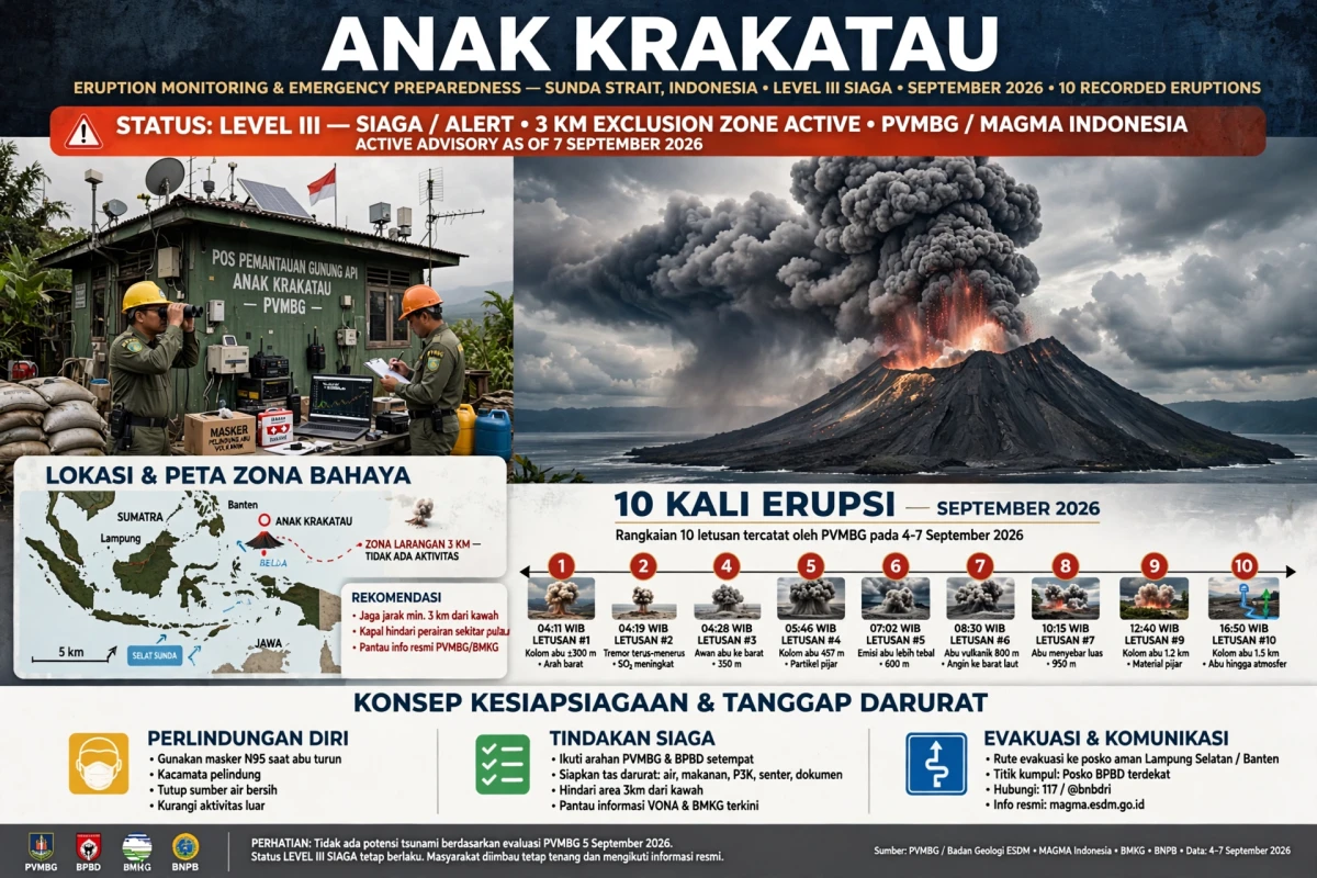 Gunung Anak Krakatau Erupsi 10 Kali: Kesiapsiagaan yang Diperlukan