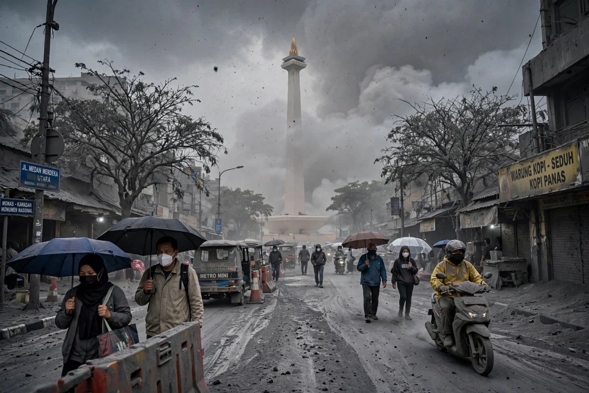 Kondisi Terkini: Jakarta Hujan Abu Vulkanik Pasca Erupsi Anak Krakatau