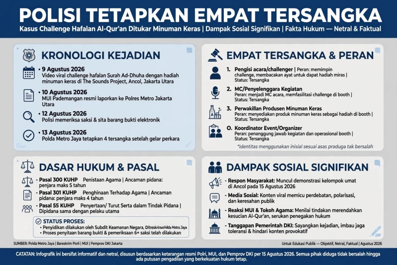 Polisi Tetapkan 4 Tersangka dalam Kasus Challenge Hafalan Qur'an