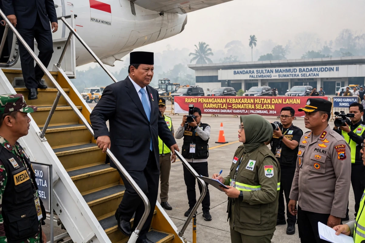 Prabowo Tiba di Palembang: Fokus Utama Menangani Karhutla