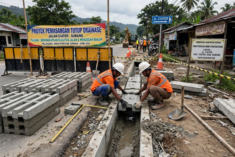 Pemasangan Tutup Draenase di Jalan Ciater Subang: Upaya Memperbaiki Infrastruktur