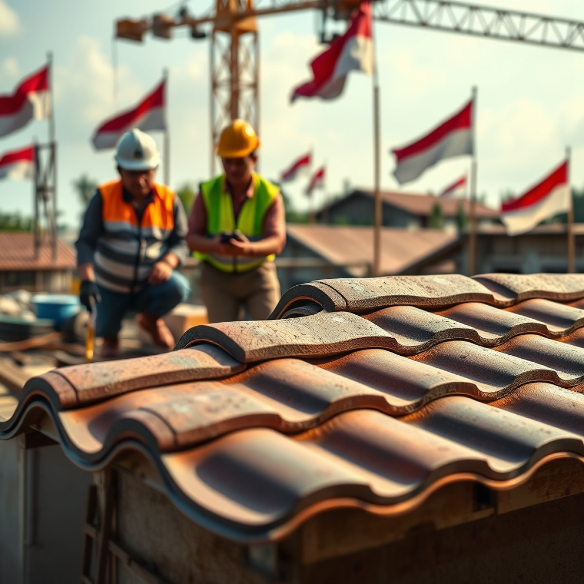 Prabowo Uji Kekuatan Genteng Buatan BRIN di Lokasi Proyek